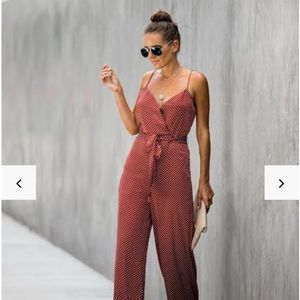 Before Sundown Polka Dot Satin Pocketed Jumpsuit